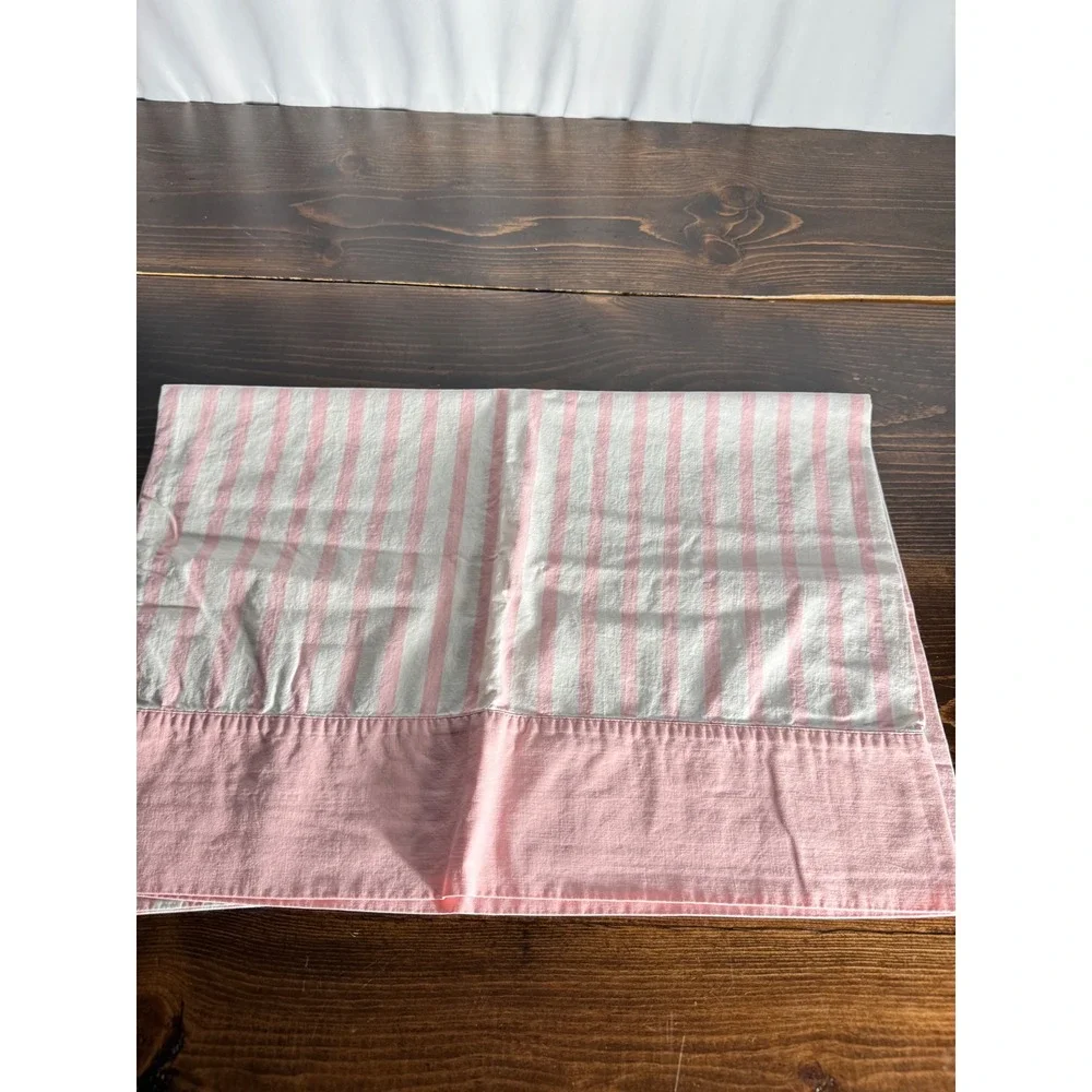 VTG Pepperell Pink White Striped Pillowcase Set 2 Fine Muslin 100% Cotton USA